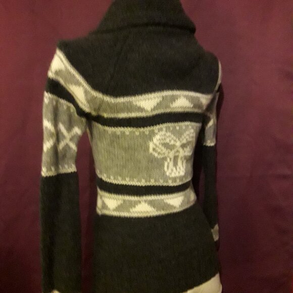 Aritzia TNA 100% Lambswool XXS Full Zip Sweater Shawl Collar Gray & White Wool - Picture 6 of 9